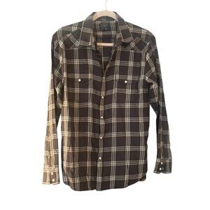 Lucky Brand California Fit Plaid Pearl Snap Shirt Mens M Country Ranch Western